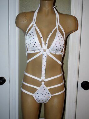 OOAK sexy rhinestone  white harness exotic dancer rave